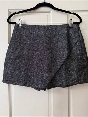 glam Metallic Charcoal Wrap-Front Skort